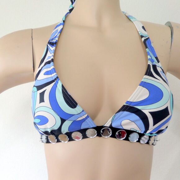 MICHAEL KORS MULTICOLOR GEO PRINT EMBELLISHED PADDED TRIANGLE BIKINI TOP SIZE: 6 - Picture 2 of 5